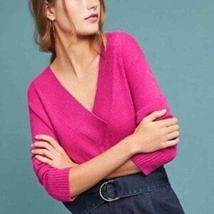 Anthropologie Sz M Galizia Pink V Neck Knit Sweater